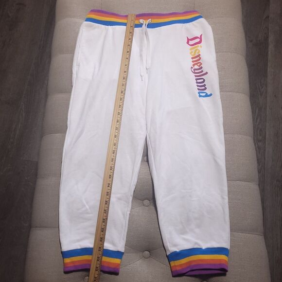 Disney Parks Disneyland Cropped Joggers Sweatpants Womens Large Rainbow Trim - Picture 8 of 10